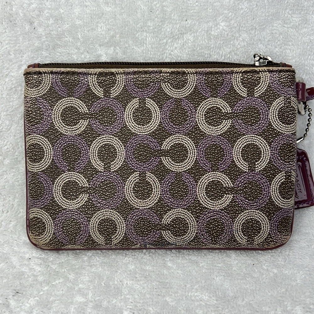 Coach Signature Brown and Purple Wristlet - Picture 2 of 7
